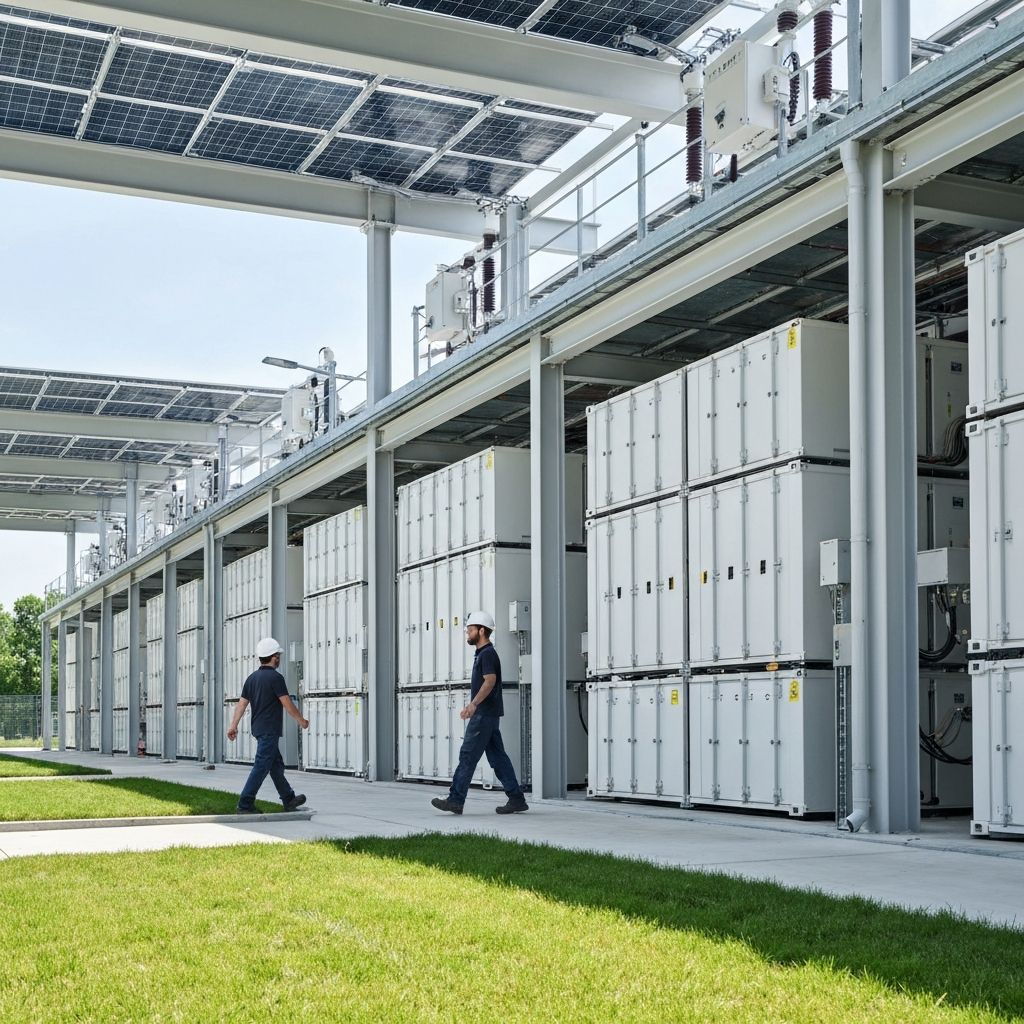Battery energy storage facility with workers